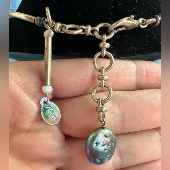 Unique NATURE BIJOUX Necklace: Pearls, Mother of Pearl, amethyst, agate, wood 🎣 - Picture 4 of 10